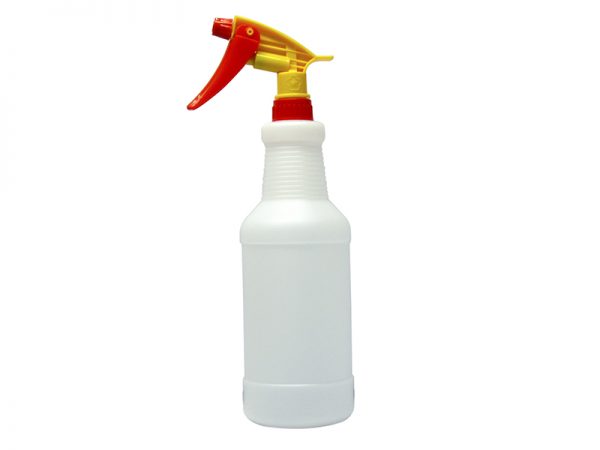 White HDPE Spray Bottle 1000ml with Yellow Red Trigger Spray