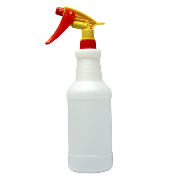 White HDPE Spray Bottle 1000ml with Yellow Red Trigger Spray 