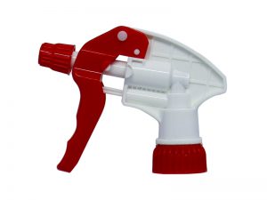 White Chemical Resistant Trigger Sprayer with Red Nozzle Cap | spraybottles.com.tw