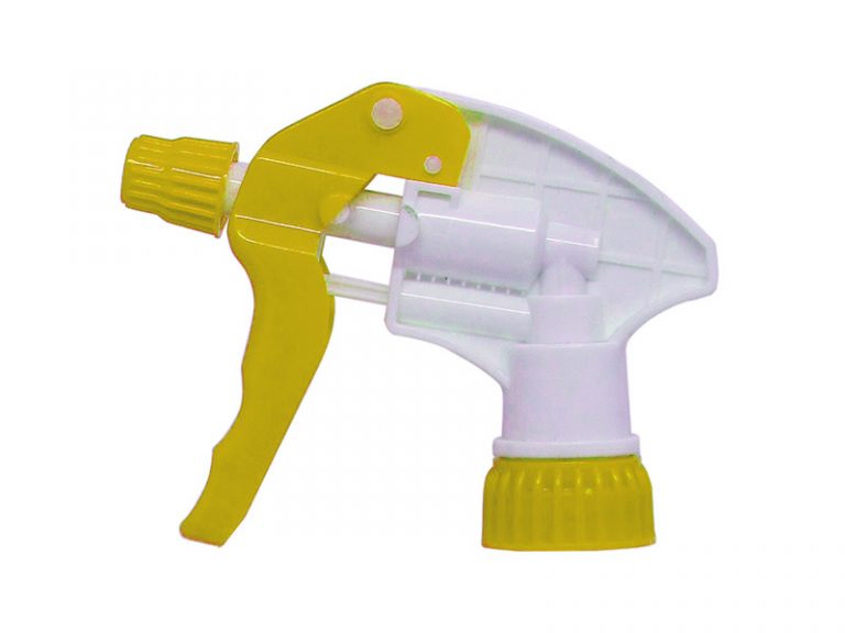 White Trigger Sprayer With Yellow Nozzle Cap Power Series Taiwan Spray Bottles 1704