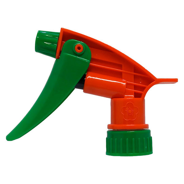Orange Chemical Resistant Trigger Sprayer with Green Nozzle