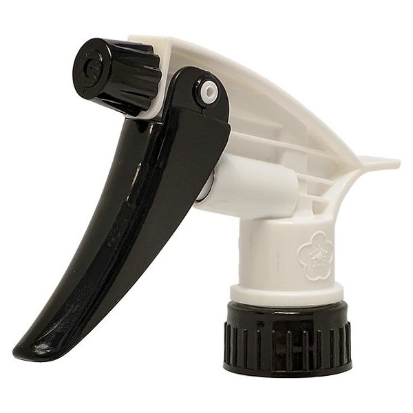 White Chemical Resistant Trigger Sprayer with Black Nozzle