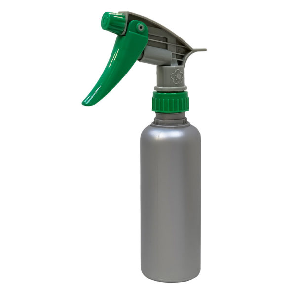 270mL Silver HDPE Bottle with Green Gray Trigger Sprayer