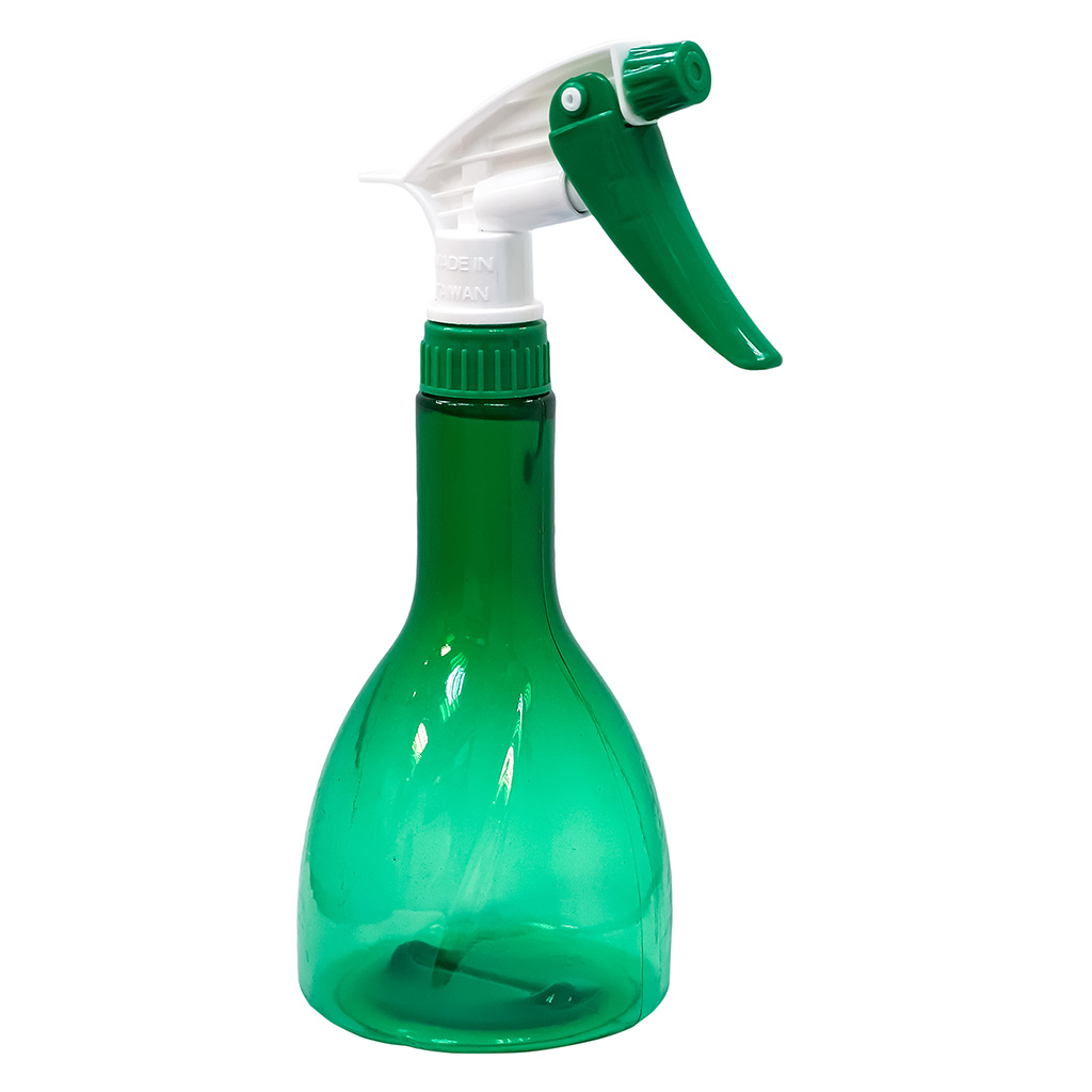 Clear Green Long Narrow Neck PVC Bottle With Green-White Trigger