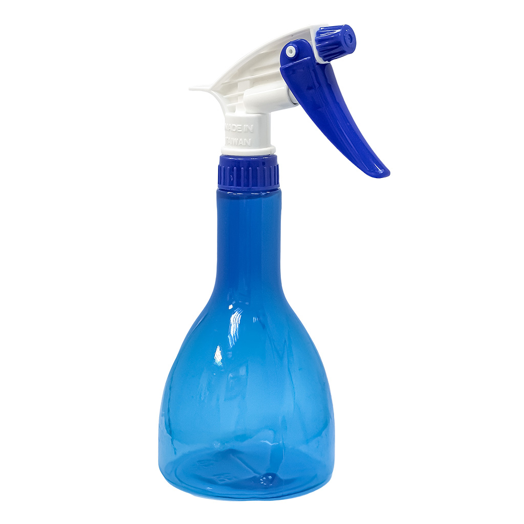 Clear Blue Long Narrow Neck PVC Bottle With Blue-White Trigger