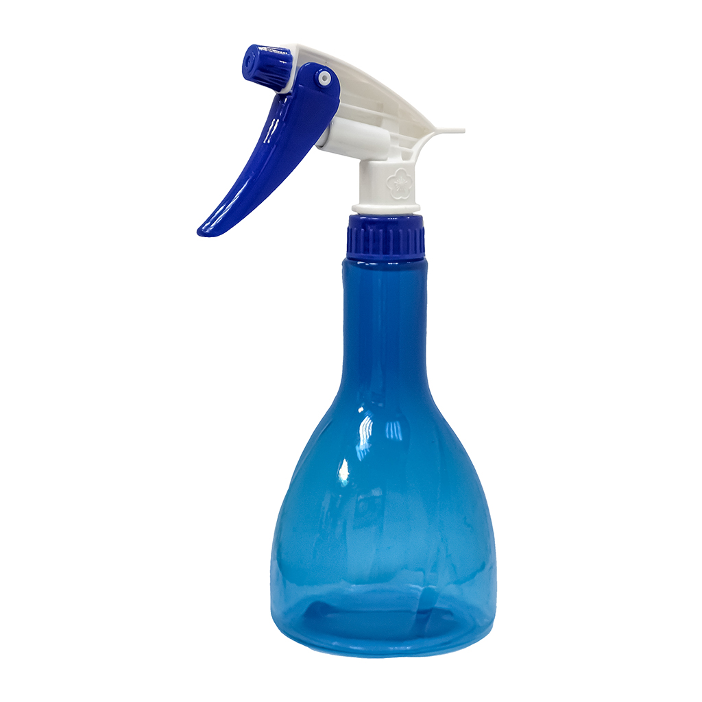Clear Blue Long Narrow Neck PVC Bottle With Blue-White Trigger