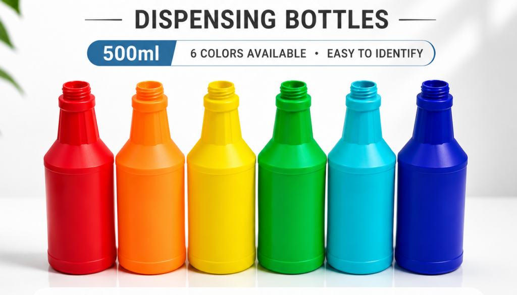 500ml Color-Coded HDPE Dispensing Bottles in 6 Colors - Red Orange Yellow Green Light Blue Dark Blue