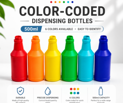 500ml Color-Coded HDPE Dispensing Bottles in 6 Colors - Red Orange Yellow Green Light Blue Dark Blue